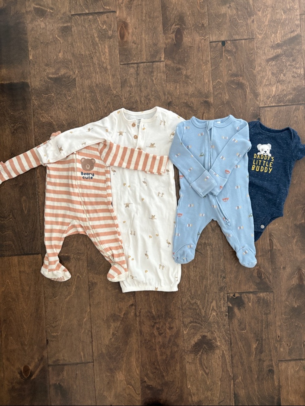Bundle of FOUR (4) Baby Boy Items - 2 Footies, 1 Sleeper, 1 Onesie Beary Cute